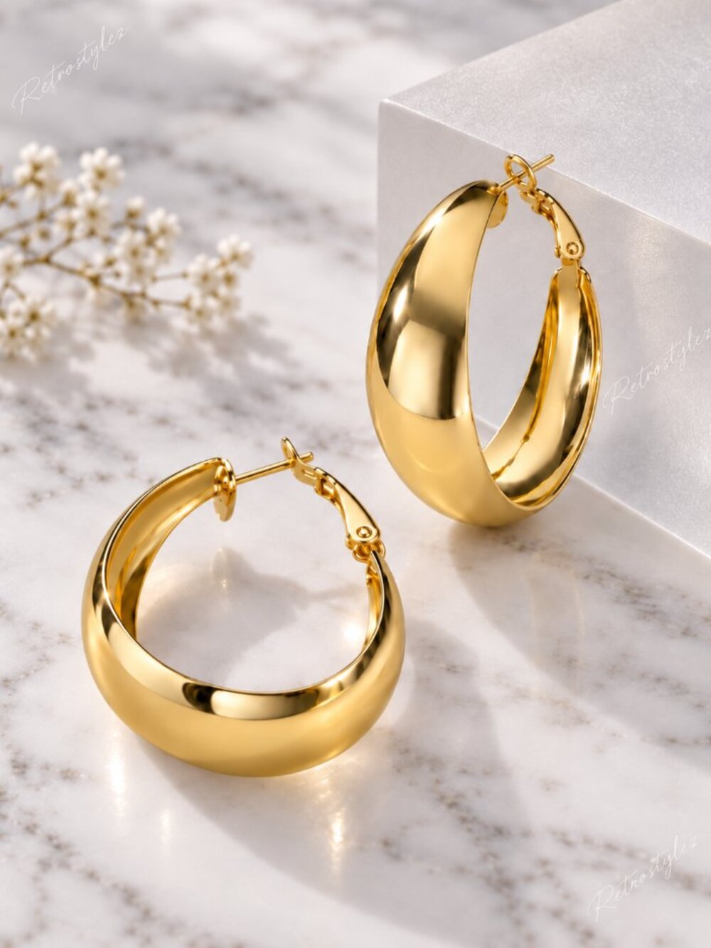 14K Gold Womens 1.5" Large Chunky Hoop Earrings 14 K Silver Big Hoops Jewelry